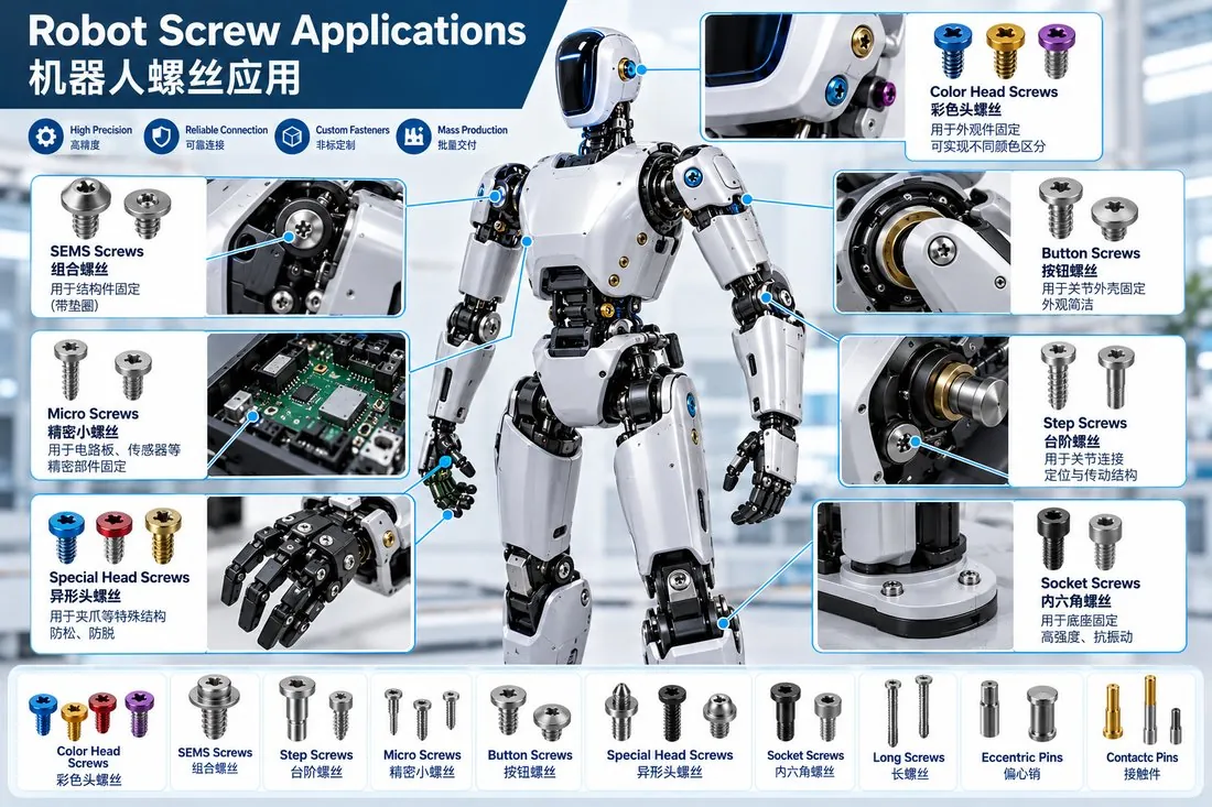 Screws used in a humanoid robot assembly
