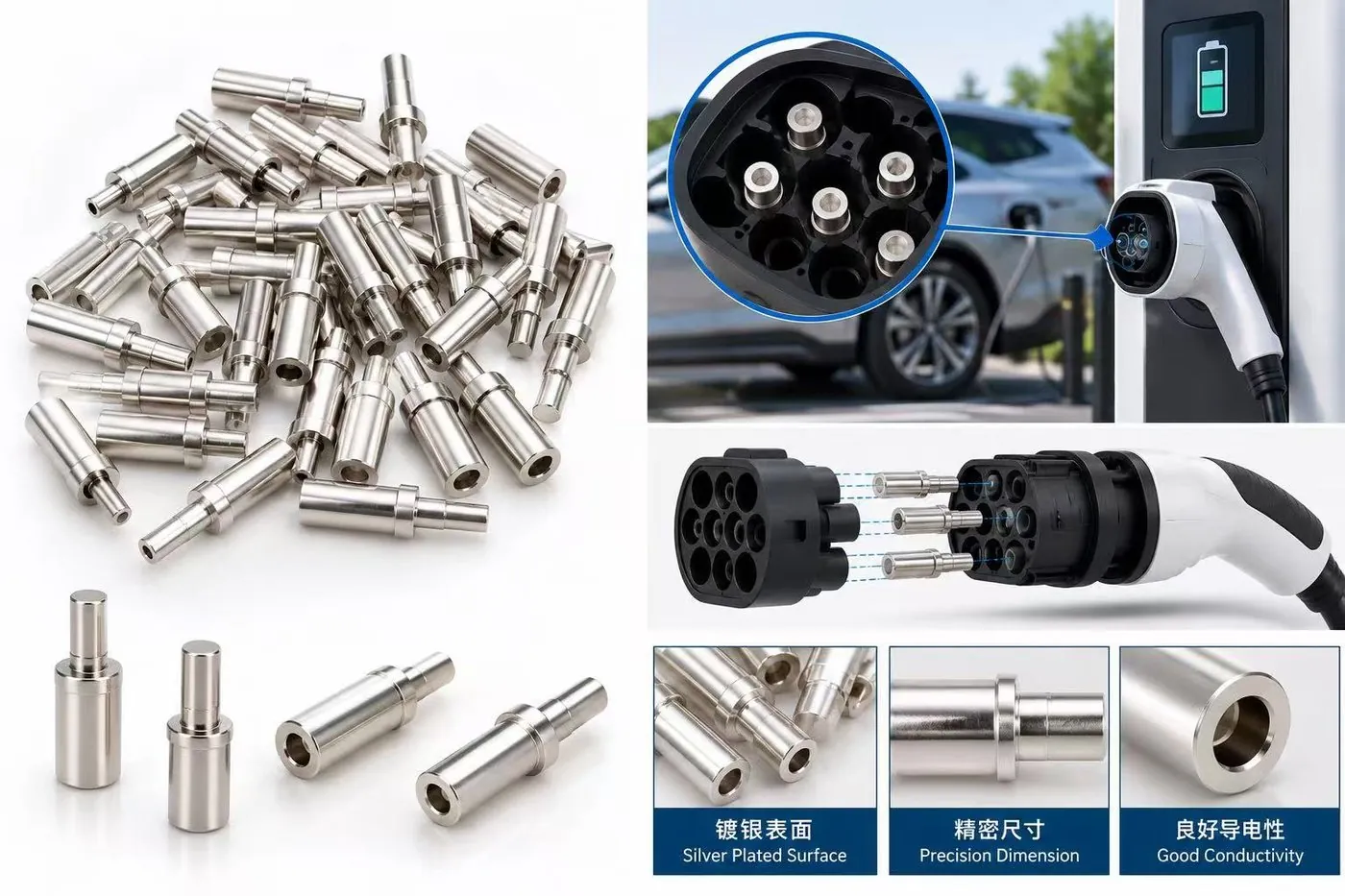 Copper contacts for EV charging connectors